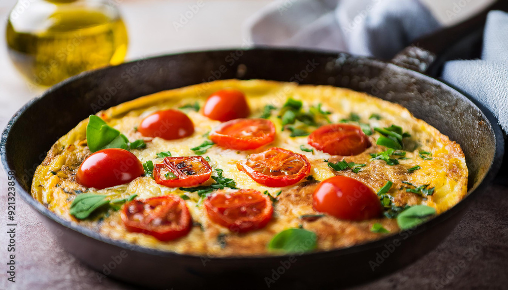 Traditional frittata with tomatoes. Tasty omelette with vegetables. Healthy breakfast. Traditional frittata with tomatoes. Tasty omelette with vegetables. Healthy breakfast.
