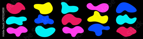 Liquid shapes and forms. Doodle geometric decorative elements. Clipart of bubble blotch.