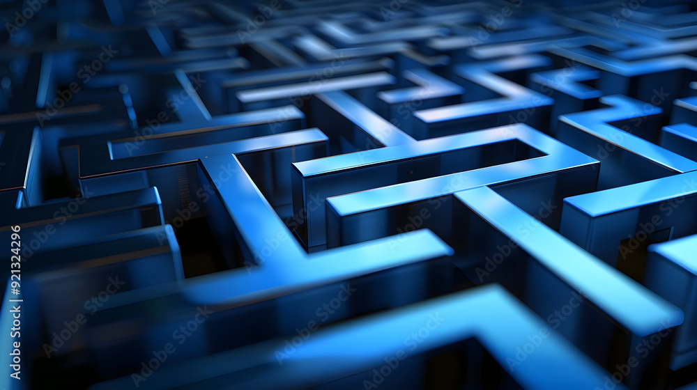 Blue Metallic Maze 3D Illustration Blue Metallic Maze 3D Illustration