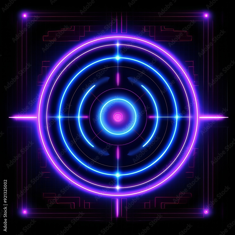 Abstract neon circular pattern with glowing concentric circles Abstract neon circular pattern with glowing concentric circles
