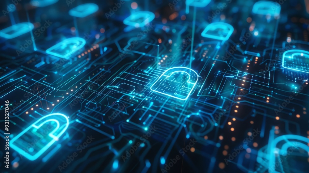 Network Cyber Security Concept. Blue, Futuristic Digital Style. Network Cyber Security Concept. Blue, Futuristic Digital Style.