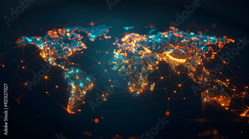 3D Illustration of a Connected World Map