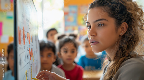 Engaged Female Teacher Leading Classroom Lesson with Attentive Students