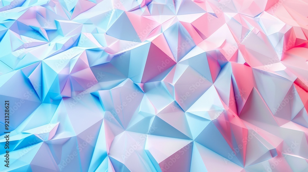 White, Blue and Pink Three-Dimensional Surface with Tetrahedrons. High Tech, Bright White, Blue and Pink Three-Dimensional Surface with Tetrahedrons. High Tech, Bright