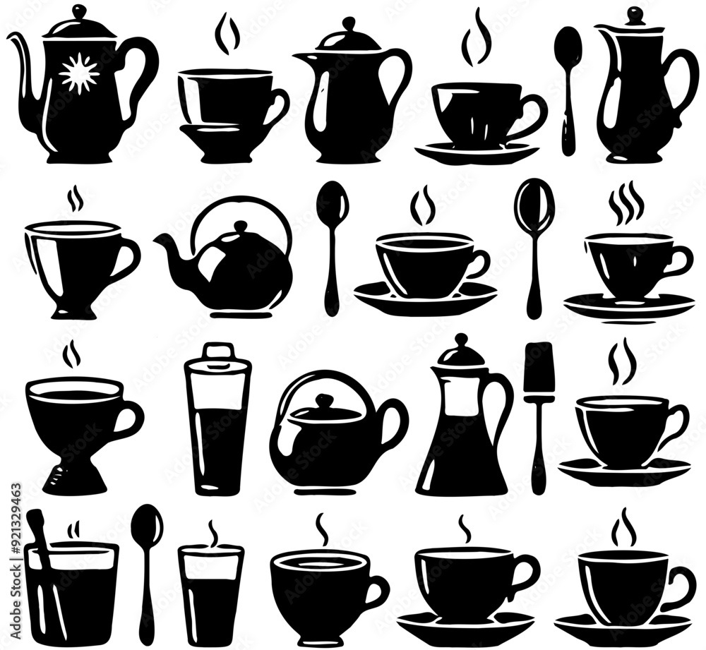 Fototapeta premium set of cups silhouette