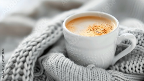 Cozy Coffee Cup Wrapped in Soft Knit Scarf on a Chilly Day