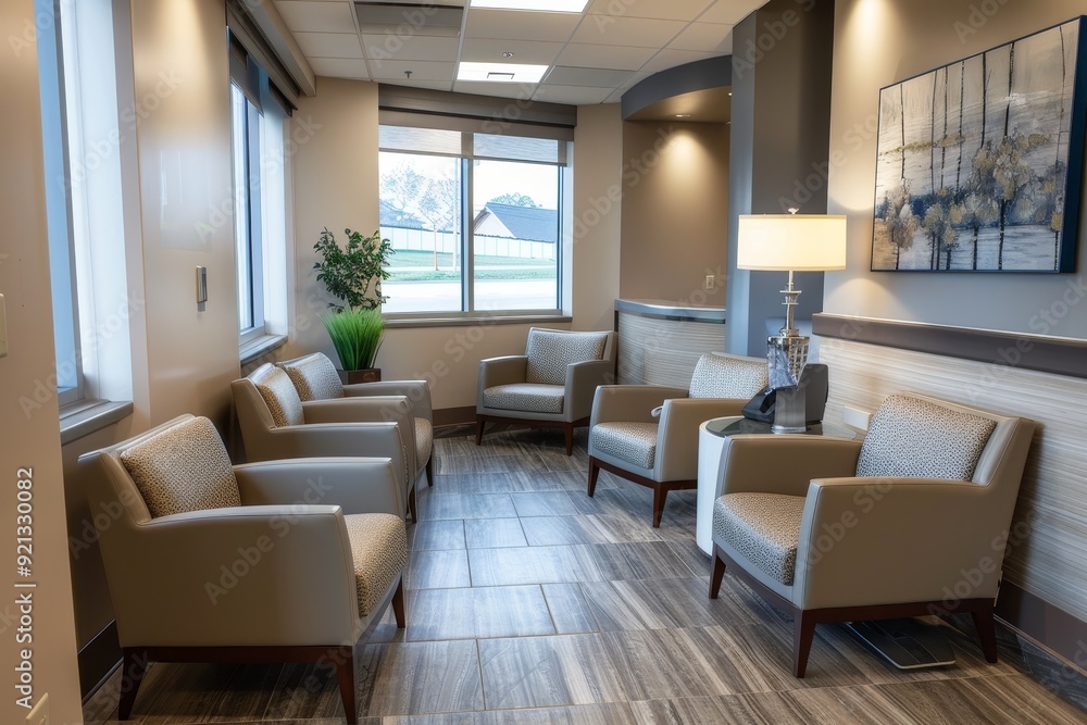 A waiting room featuring plush chairs and a lamp, creating a comfortable and inviting atmosphere, Inviting waiting area with plush seating and soothing music A waiting room featuring plush chairs and a lamp, creating a comfortable and inviting atmosphere, Inviting waiting area with plush seating and soothing music