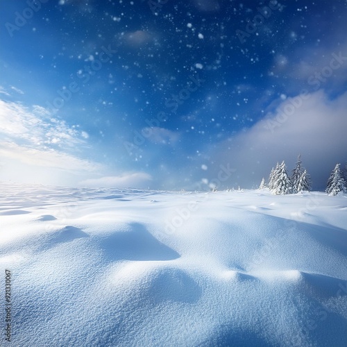 Wallpaper Mural Winter Snow Scene- A snowy landscape or a Christmas-themed background with a lot of sky or snow-covered ground, providing space for festive text or seasonal products Torontodigital.ca