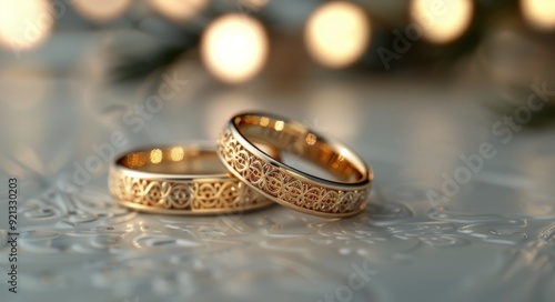 Elegant Gold Wedding Rings Close-Up on Textured Surface