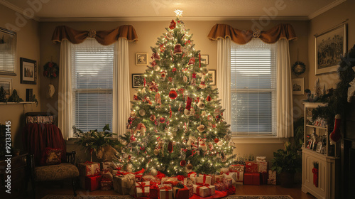 Traditional Christmas Tree with Elegant Decorations