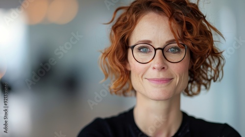 Woman With Red Hair and Glasses Posing Against a Neutral Background