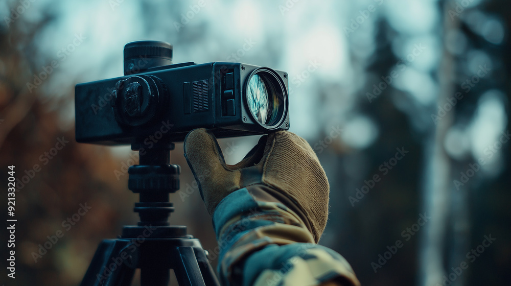Tactical Glove Close-Up with Army Rangefinder on Tripod Tactical Glove Close-Up with Army Rangefinder on Tripod