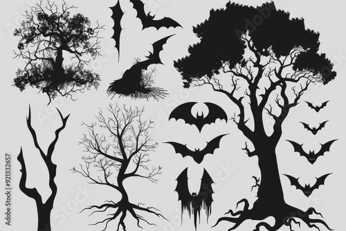 Wallpaper Mural Silhouetted bats and trees featured in a spooky Halloween-themed design Torontodigital.ca