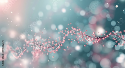 Abstract Representation of DNA Helix With Glowing Particles in a Colorful Bac...