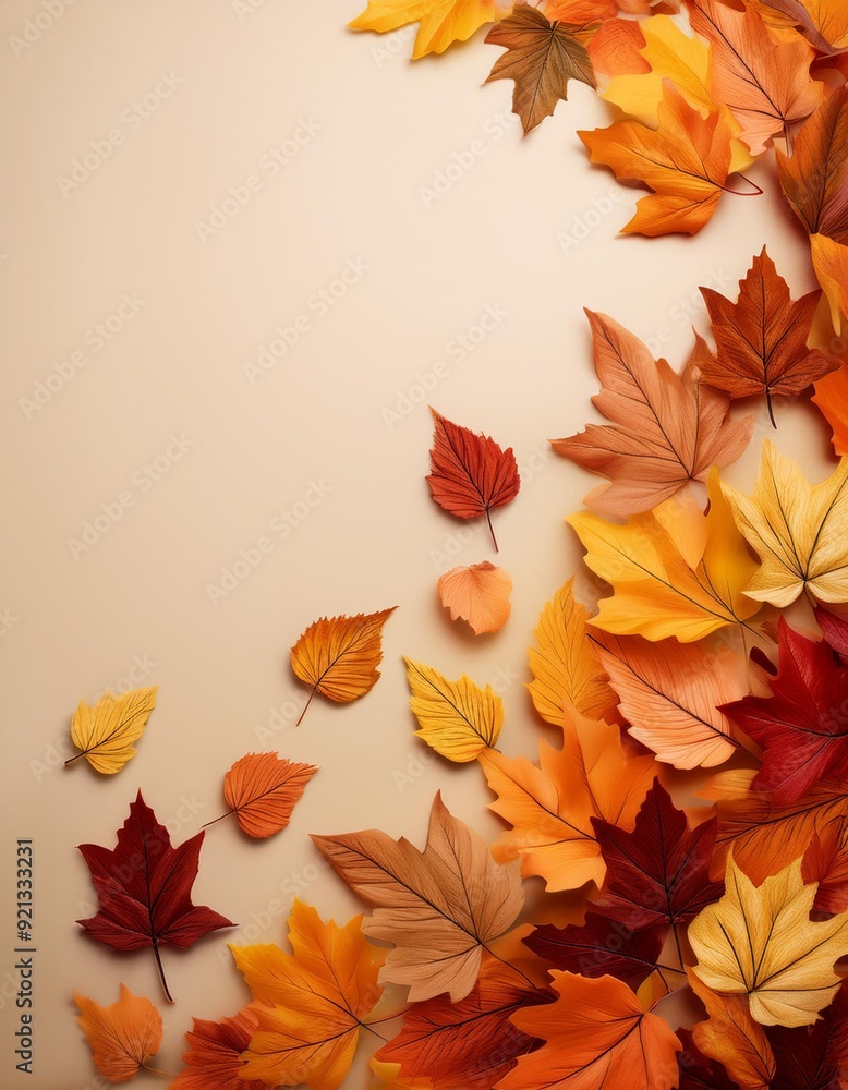 Autumn Leaves- A scattering of autumn leaves on a neutral background, with plenty of room for text or fall-themed products Autumn Leaves- A scattering of autumn leaves on a neutral background, with plenty of room for text or fall-themed products