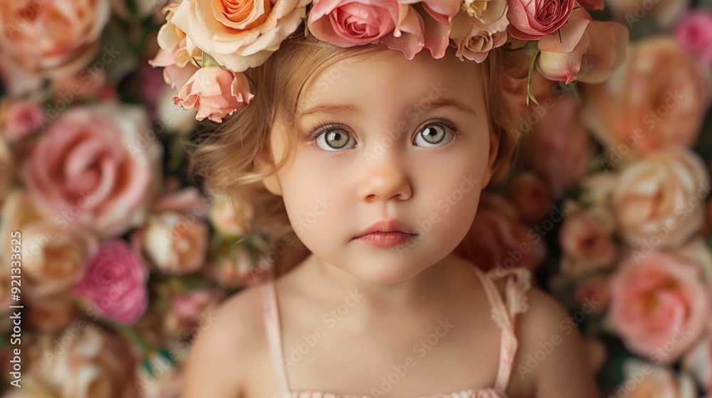 toddler girl with real flower crown made of roses toddler girl with real flower crown made of roses