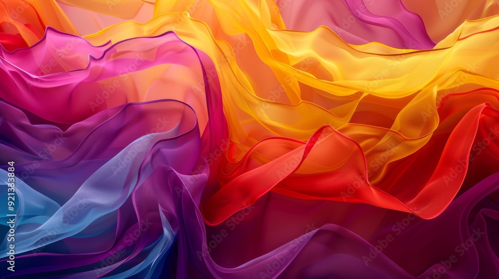 Vibrant 3D abstract of flowing layered fabrics Vibrant 3D abstract of flowing layered fabrics