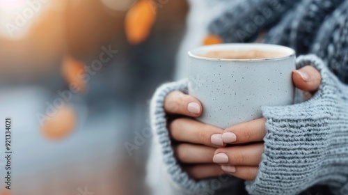 Cozy Hands Holding Warm Cup of Tea in Autumn Afternoon Light