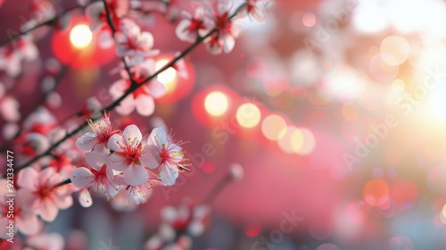 Spring Blossoms and Lanterns During Festival Celebration at Dusk