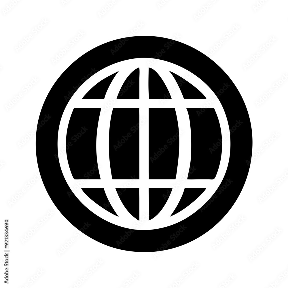 Global icon with grid pattern, black and white globe symbol Global icon with grid pattern, black and white globe symbol