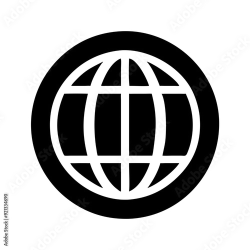 Global icon with grid pattern, black and white globe symbol
