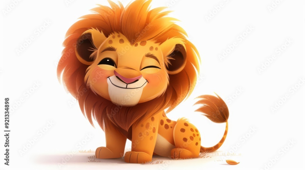 Chibi lion, winking, cheeky and cute, fluffy mane, soft tones, isolated on white background Chibi lion, winking, cheeky and cute, fluffy mane, soft tones, isolated on white background