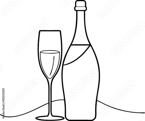 Outline Drawing of Champagne Bottle and Glass for Celebrations