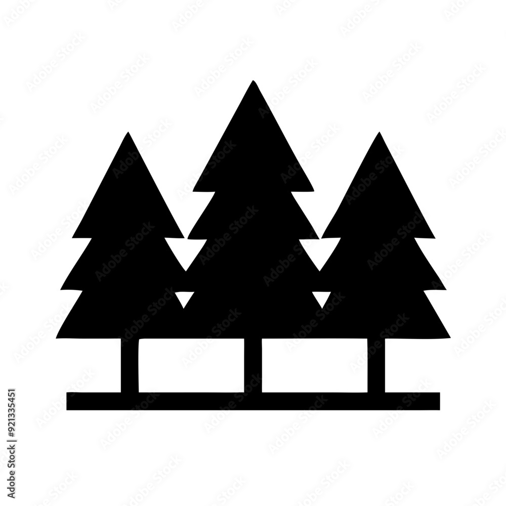Silhouette of three evergreen trees icon, forest and nature conservation symbol Silhouette of three evergreen trees icon, forest and nature conservation symbol