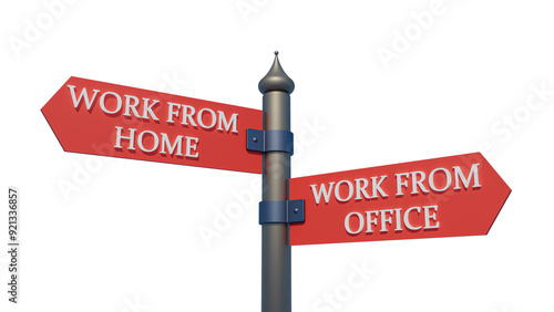 WORK FROM HOME vs WORK FROM OFFICE written on signpost photo