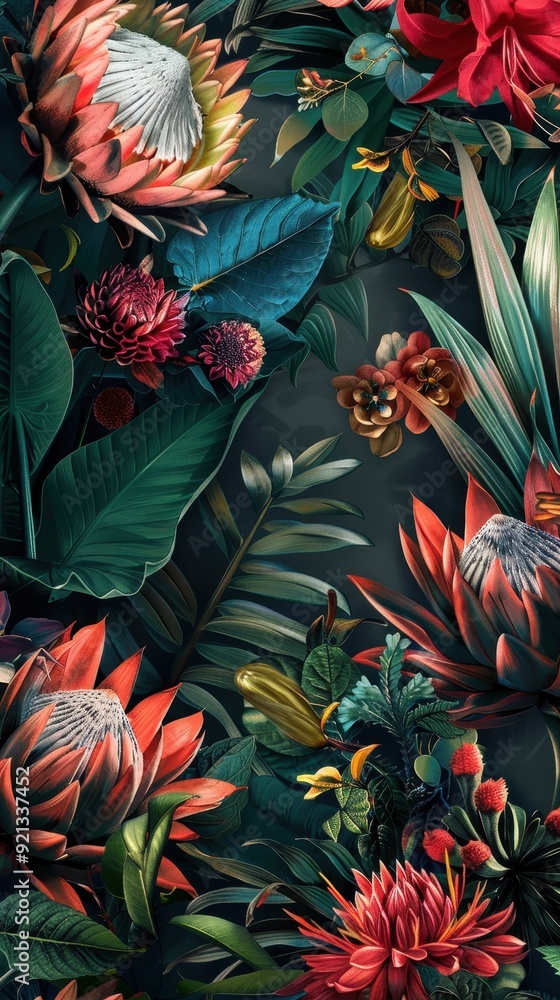 A lush display of colorful tropical plants fills the space, radiating nature's beauty indoors A lush display of colorful tropical plants fills the space, radiating nature's beauty indoors