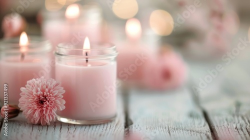 Pink Candles and Flowers Decorate a Cozy Setting With Soft Lights