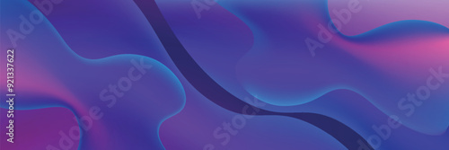 Abstract blue and purple liquid wavy shapes futuristic banner. Glowing retro waves vector background