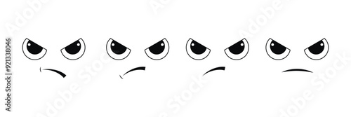 Set of Angry face icon with white background. Upset, disappointed face emoji symbol. vector Illustration.