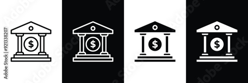 Set of bank icon collection. Black Government building symbol. Vector Illustration.