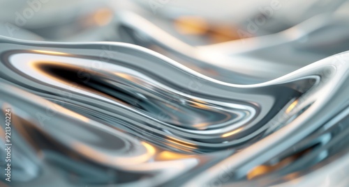 Abstract Silver Wave Patterns With Golden Highlights in a Soft Light Setting