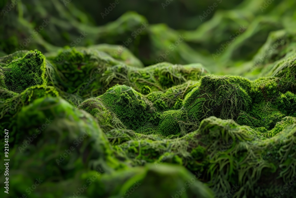 Detailed close up view of textured mossy surface with layers of green moss creating depth and dimension, Layers of moss creating a sense of depth and dimension Detailed close up view of textured mossy surface with layers of green moss creating depth and dimension, Layers of moss creating a sense of depth and dimension