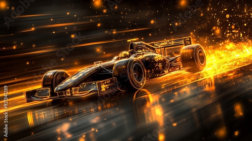 Car racing through a dynamic track in a blaze of golden sparks