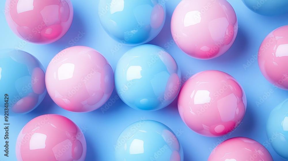 Colorful pink and blue glossy balls arranged on a light blue background Colorful pink and blue glossy balls arranged on a light blue background