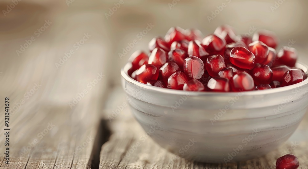 Fresh Pomegranate Seeds in a Bowl on Wooden Table Fresh Pomegranate Seeds in a Bowl on Wooden Table