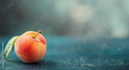 Ripe Peach With Leaf on Dark Surface