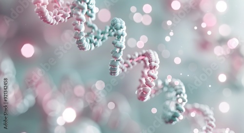 Colorful DNA Double Helix Against a Blurred Background With Floral Accents