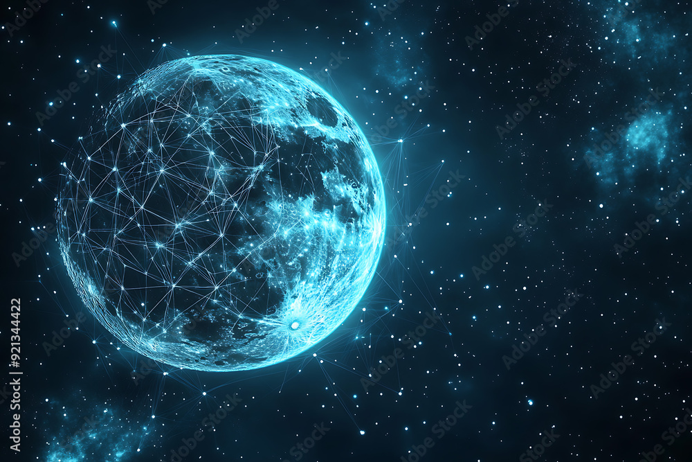 Obraz premium Abstract digital background featuring a moon, with a focus on its luminous and celestial qualities.