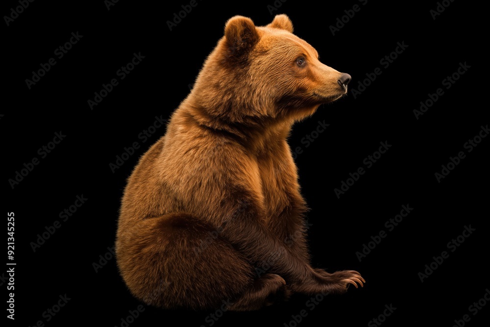 Obraz premium Photo of a bear isolated against a black background, emphasising the bear's majestic features. Wildlife and conservation concept, space for copy.