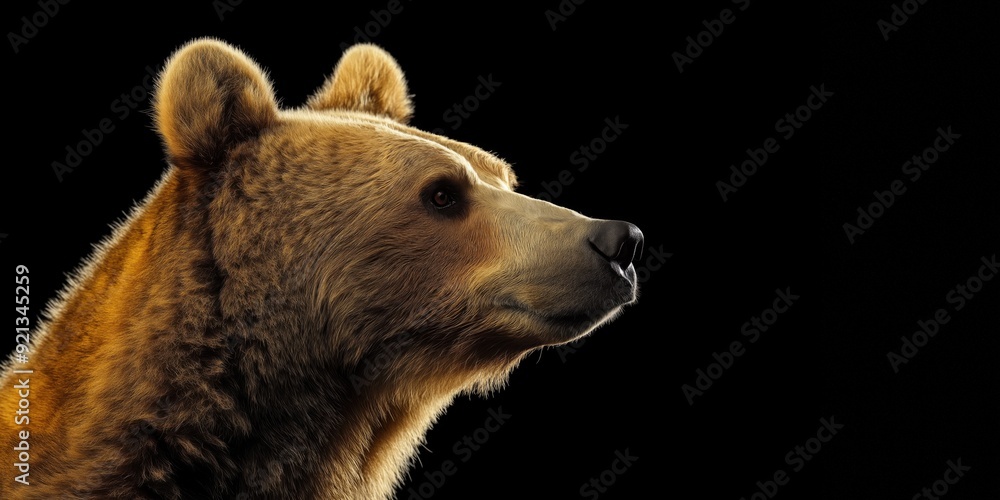Obraz premium Photo of a bear isolated against a black background, emphasising the bear's majestic features. Wildlife and conservation concept, space for copy.