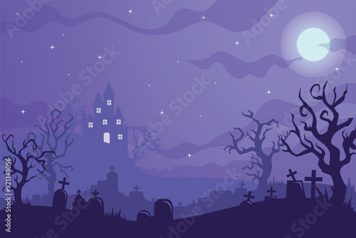 Spooky halloween background, vector illustration, halloween wallpaper, landscape