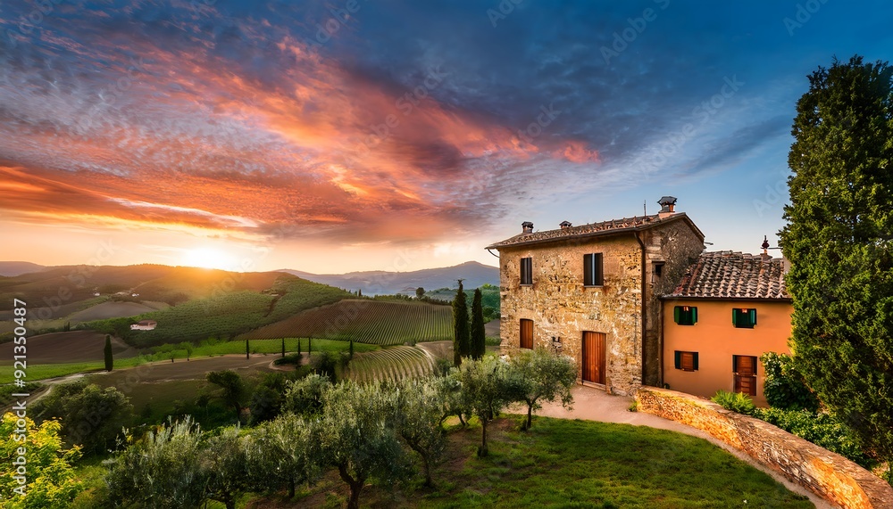 Fototapeta premium Sunset in the village