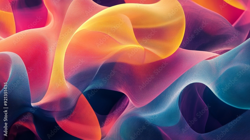 Obraz premium Abstract digital art featuring swirling, vibrant colors in shades of red, yellow, blue, and purple. These abstract shapes represent creativity, energy, movement, and fluidity.