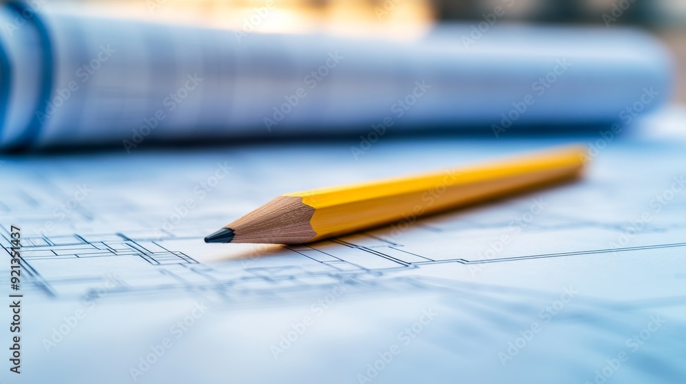 A yellow pencil lies on a blueprint, symbolizing planning, design, construction, and the process of bringing ideas to life. A yellow pencil lies on a blueprint, symbolizing planning, design, construction, and the process of bringing ideas to life.