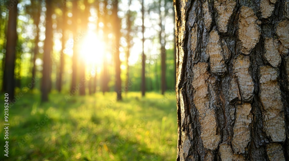 A serene forest clearing with sunlight streaming through the trees A serene forest clearing with sunlight streaming through the trees