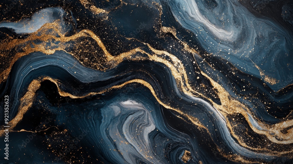 This abstract image showcases the beauty of blue and gold marble, symbolizing luxury, elegance, creativity, fluidity, and sophistication. This abstract image showcases the beauty of blue and gold marble, symbolizing luxury, elegance, creativity, fluidity, and sophistication.
